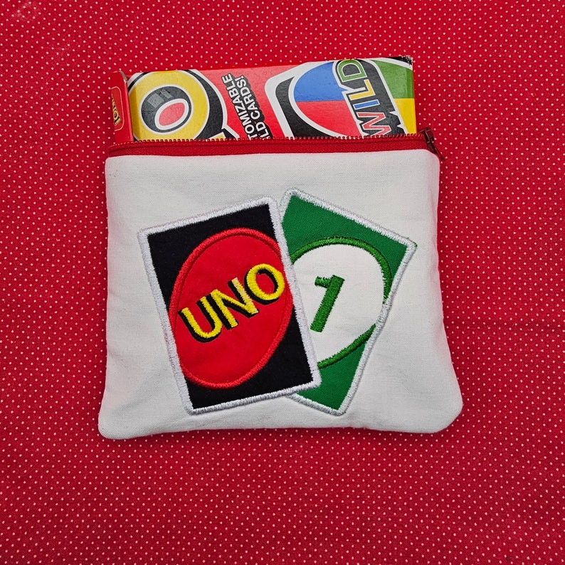 UNO zip bag with UNO charm embroidery designs. 5x6 top zip bag image 4