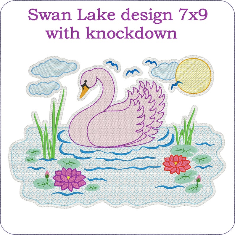 Swan Lake embroidery design 7x9 Pillow quilt tote t-shirt