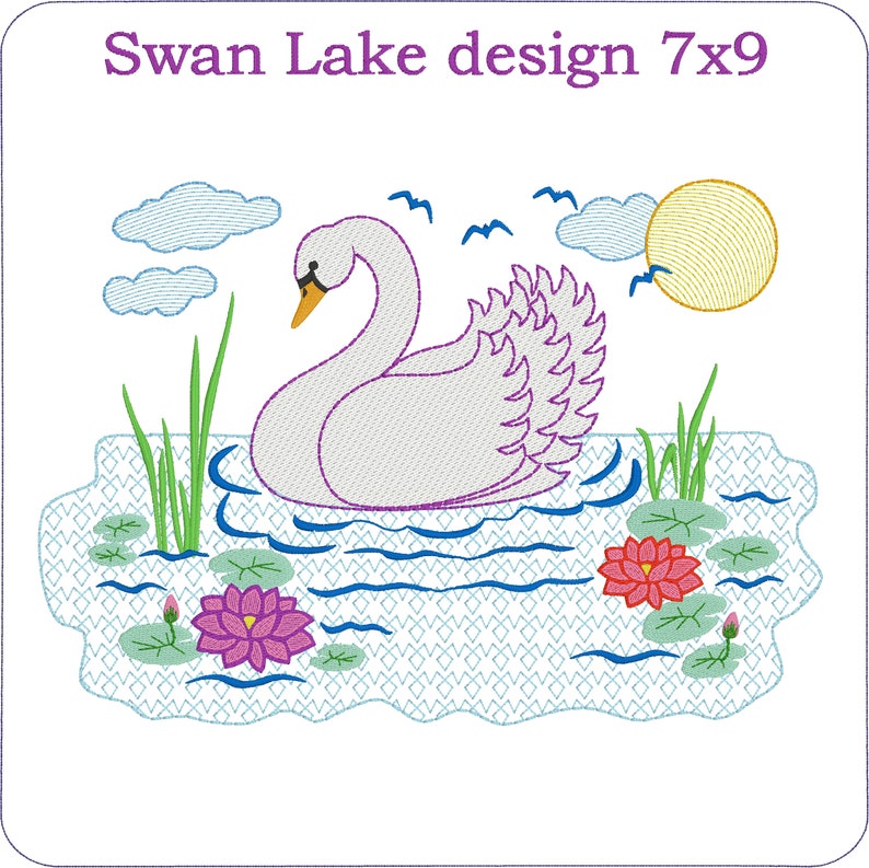 Swan Lake embroidery design 7x9 Pillow quilt tote t-shirt