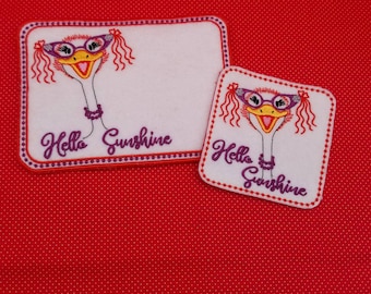 Hello Sunshine Bundle Coaster and Mug Rug set ITH embroidery design.  4x4 coaster-5x7 mug rug