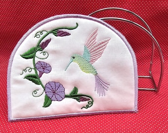 Hummingbird Spring Napkin Holder Cover embroidery design.  5x7 in the hoop design