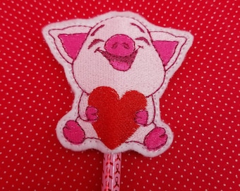 Piggie pencil topper  embroidery design - 4x4 friendly in the hoop