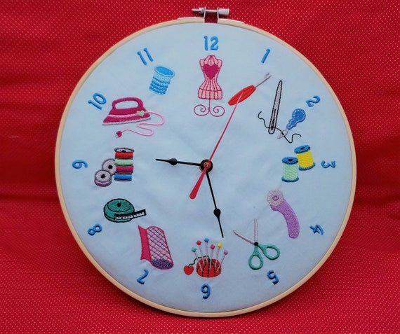 Sewing Notions Clock Face 8 Inch Embroidery Design. 8 | Etsy