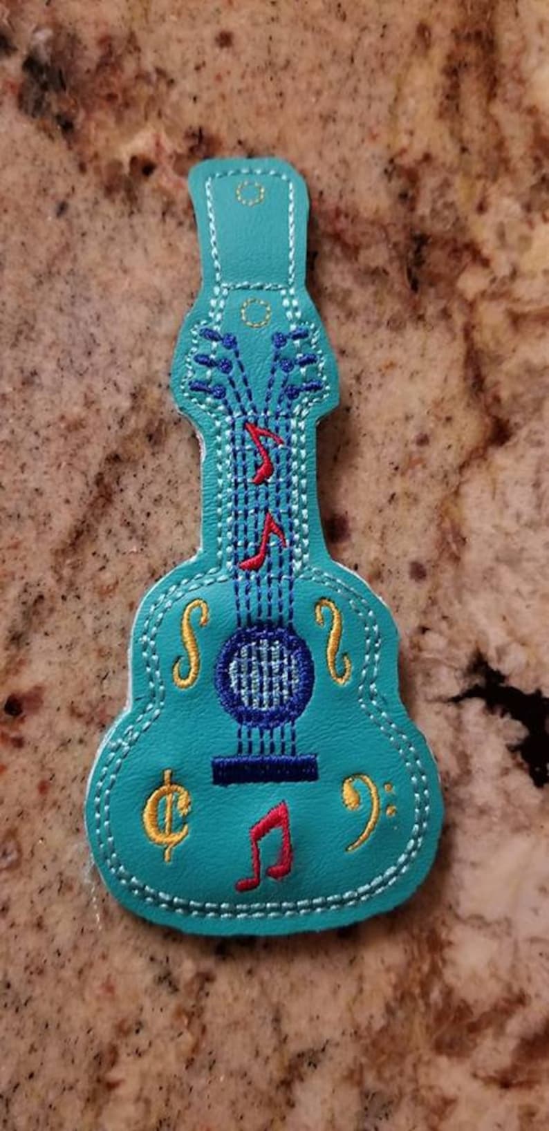 Guitar pick holder ITH keyfob embroidery design. 4x4 pocket Etsy