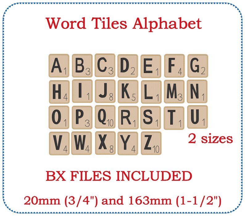Word Tiles Alphabet Embroidery Designs. BX Files Included. 2 Sizes. - Etsy