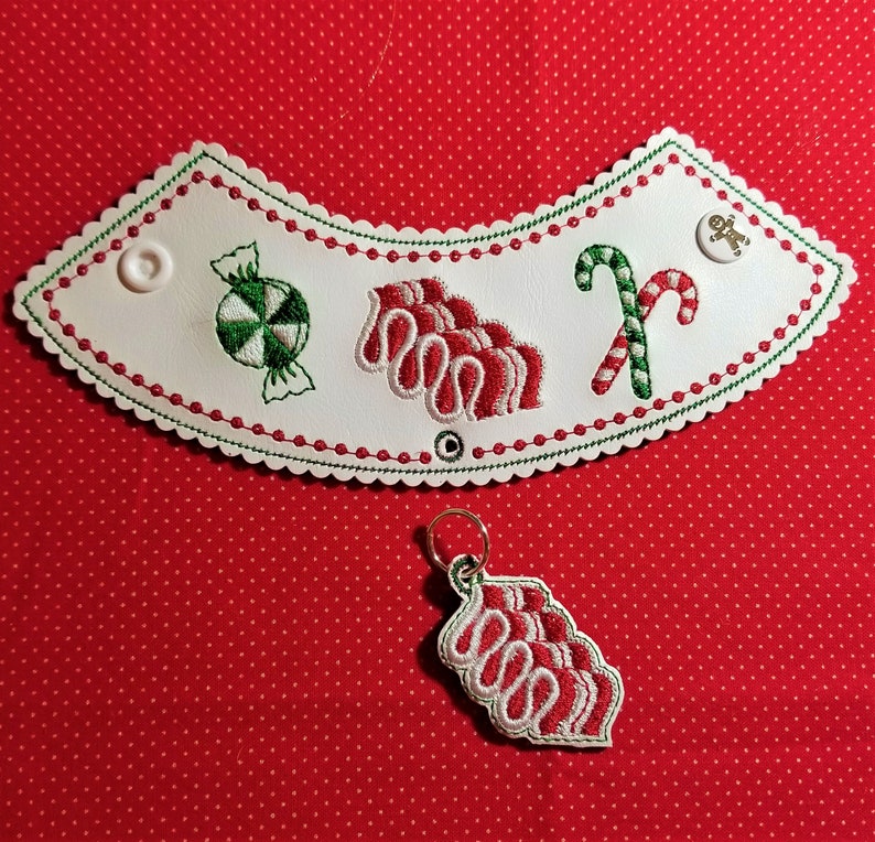 Ribbon candy peppermints and candy canes for your wine bottle. Wine bottle wrap embroidery design