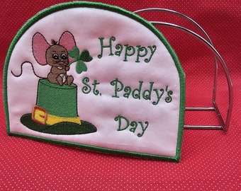 Happy St. Paddy's Day Napkin Holder Cover embroidery design.  5x7 in the hoop design