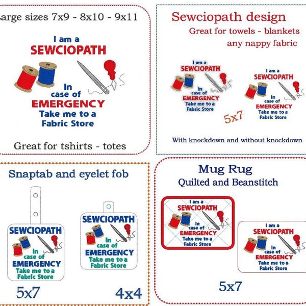 Regroupez les motifs de broderie Sewciopath-Emergency. Tous les 4 modèles à prix Bundle.