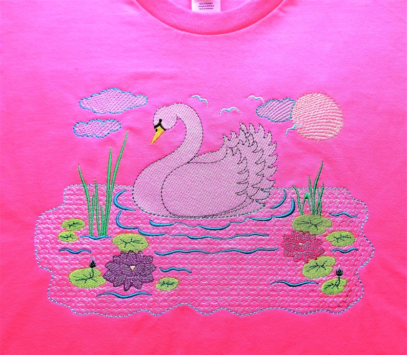 Swan Lake embroidery design 7x9 Pillow quilt tote t-shirt