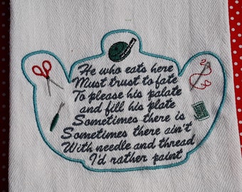 Tea kettle sewing words embroidery design 3 sizes-5x7 - 6x7 - 8x9-14"