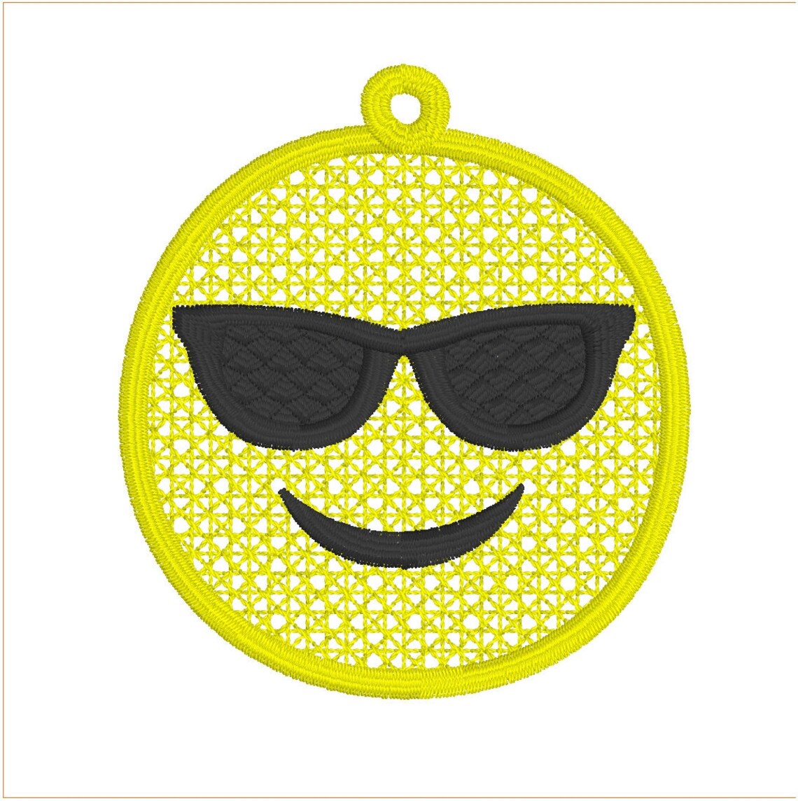 Emoji With Sunglasses Embroidery Design FSL Bag Tag, Bookmark, Key Fob