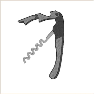 May include: A silver and black metal corkscrew with a spring-loaded worm.