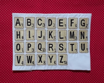 Word tiles alphabet embroidery designs.   BX files included. 2 sizes.