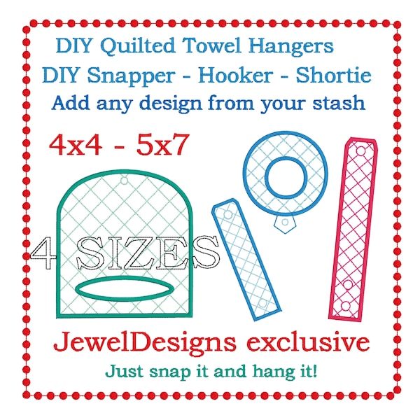 DIY Towel Holders Quilted embroidery design with Snapper-Hooker-Shortie DIY 4x4 and 5x7