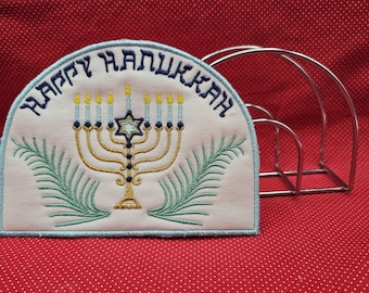 Hanukkah Napkin Holder Cover embroidery design.  5x7 in the hoop design