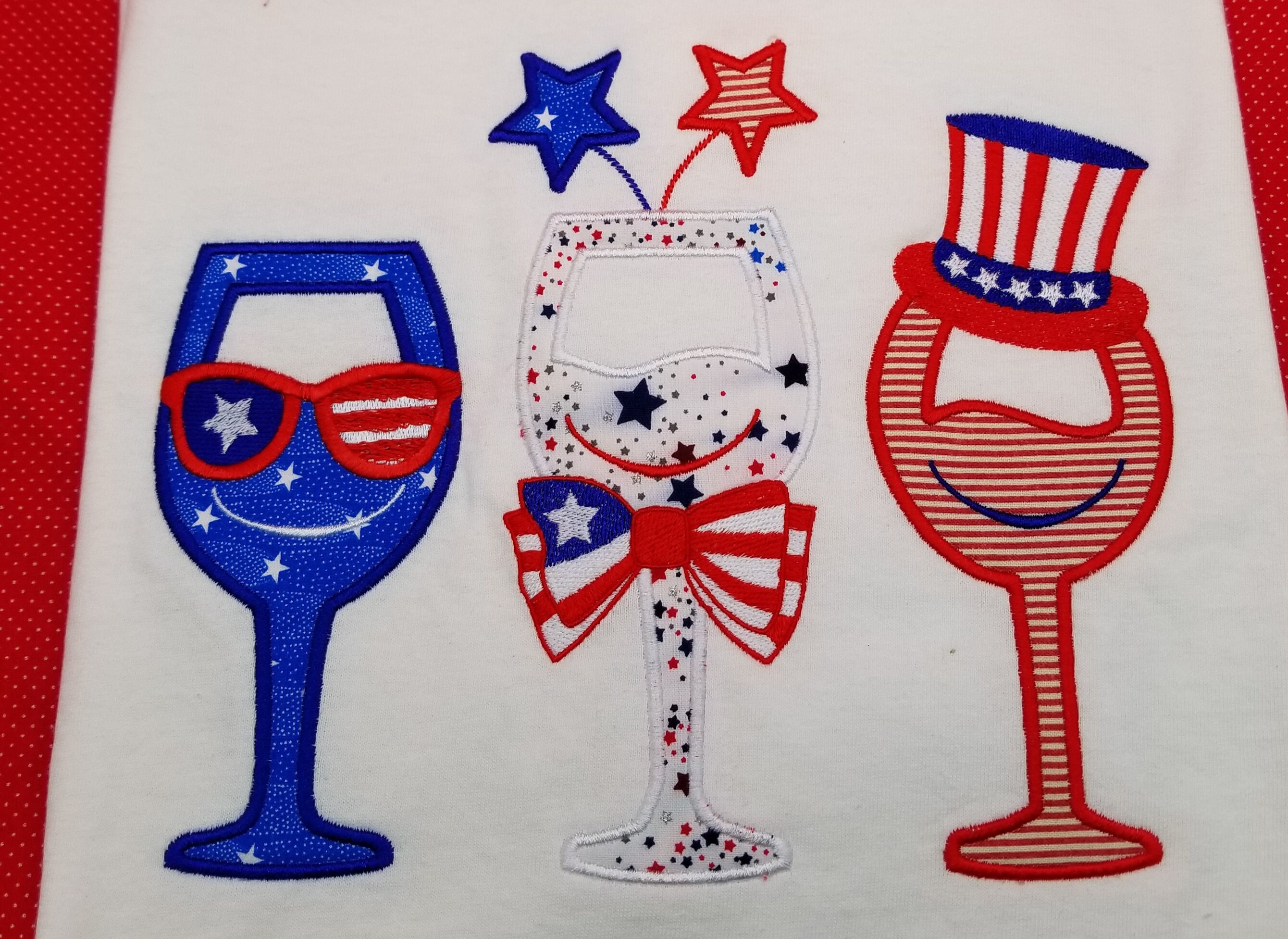 Patriotic wine glasses embroidery design. 3 sizes. Applique Etsy