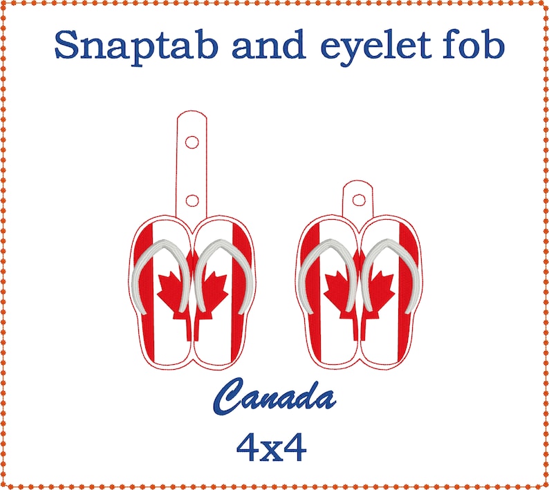 Puede incluir: Un par de chanclas con un dise&ntilde;o de bandera canadiense roja y blanca, con un broche a presi&oacute;n y un ojal. El texto "Canada 4x4" est&aacute; debajo de las chanclas.