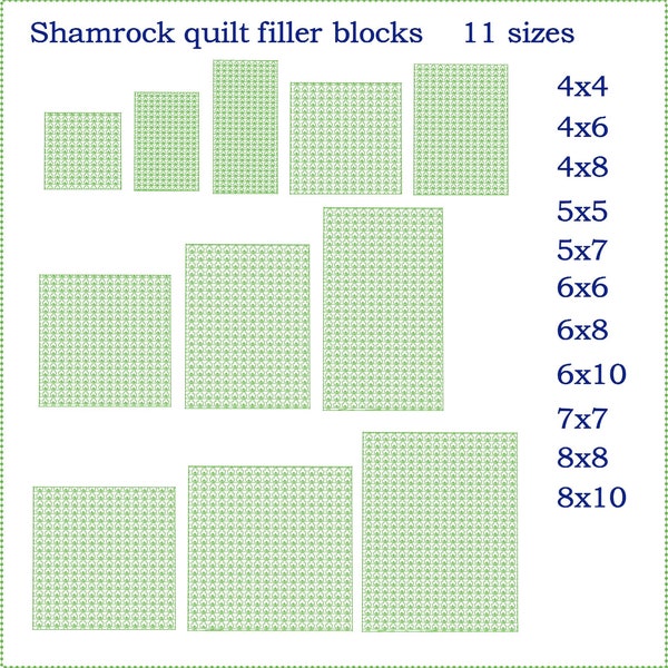 Shamrock filler quilt block embroidery designs. 11 sizes  included