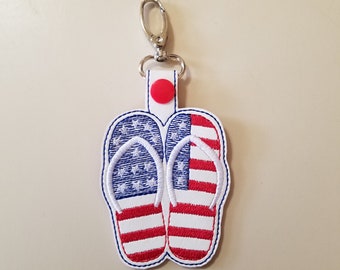 Patriotic flip flops ITH embroidery design.  Stars and stripes for July 4th