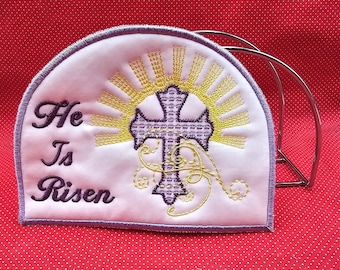 He Is Risen Napkin Holder Cover embroidery design.  5x7 in the hoop design