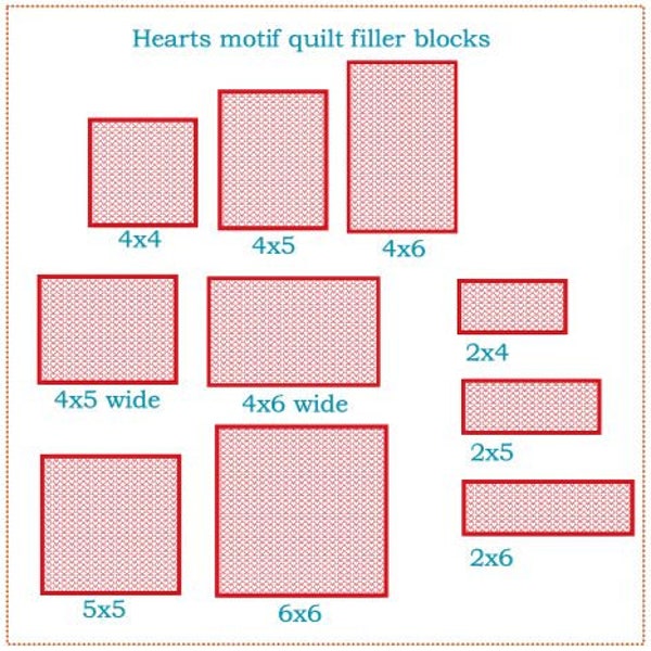 Hearts motif quilting  embroidery design blocks.  10 sizes