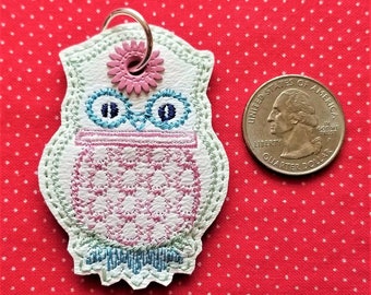 Owl Quarter Keeper key fob ITH embroidery design holds 4 quarters fob