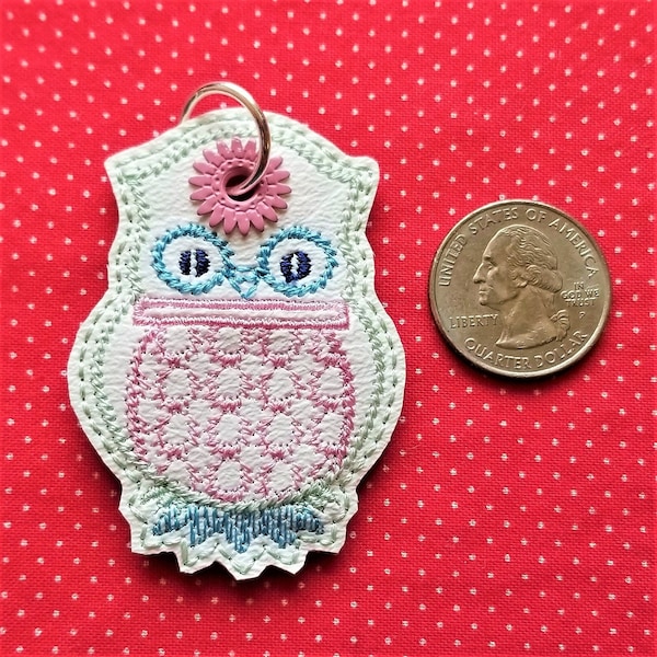 Owl Quarter Keeper key fob ITH embroidery design holds 4 quarters fob