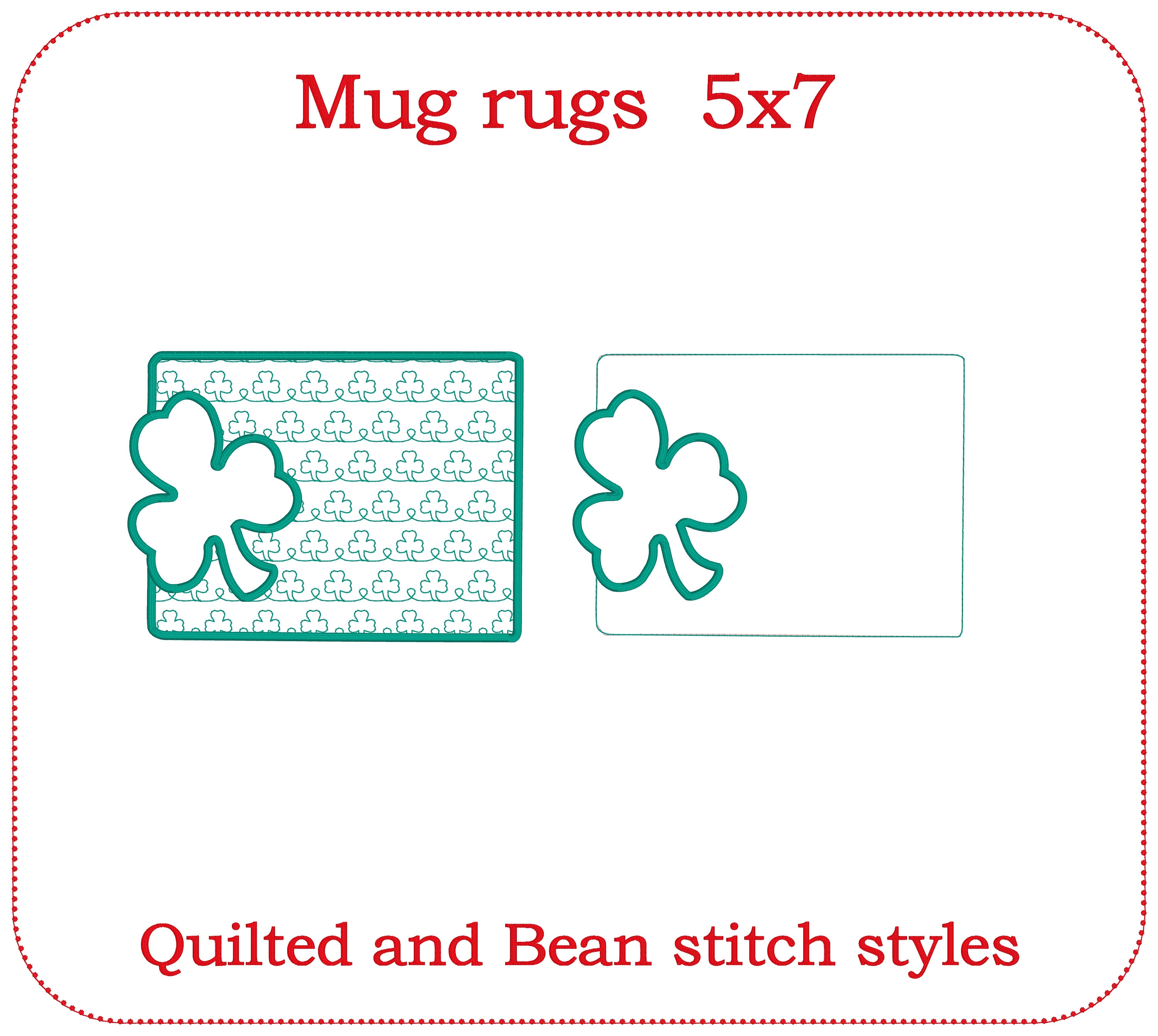 Shamrock Applique Mug Rug Embroidery Design. ITH 5x7 - Quilted and Bean ...
