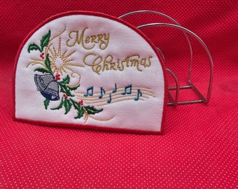 Merry Christmas Napkin Holder Cover embroidery design.  5x7 in the hoop design