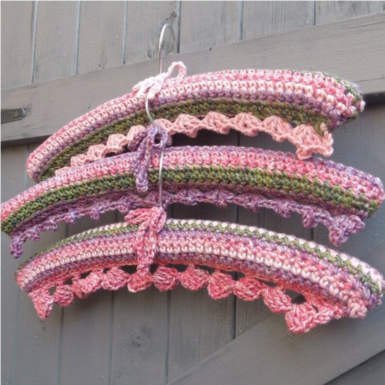 3 crochet covered coat hangers country cottage Etsy