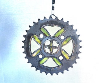 Mandala recycled bike gear suncatcher