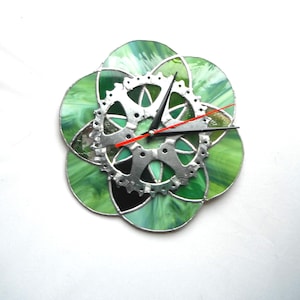 Stained glass recycled bike gear clock