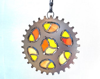 Mandala recycled bike gear suncatcher