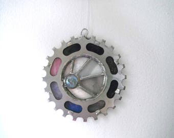 Recycled bike gear suncatcher