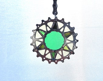 Recycled bike gear suncatcher ornament