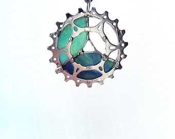 Recycled bike gear suncatcher ornament