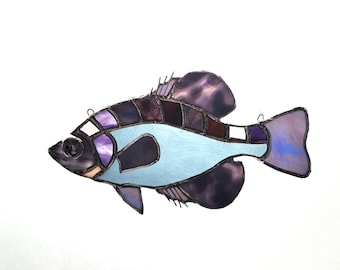 Black Crappie - grey and purple fish suncatcher