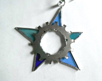 Recycled bike gear star Christmas ornament