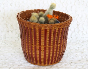 Vintage 1970s 1980s cane planter indoor garden earthy home decor