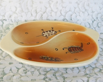 Vintage MCM Terra Ceramics divided dish collectable Australian pottery Sydney abstract indigenous design