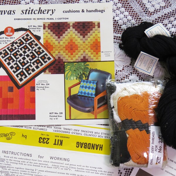 Rare find!  Vintage 1960s 1970s Semco handbag kit with threads and guide