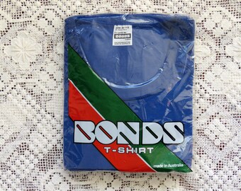 Vintage 1980's new in packet Bonds blue t shirt crew neck tee retro top Made in Australia