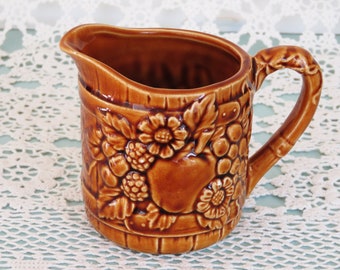 Vintage 1970's jug floral & fruity brown beauty - Made in Japan 1960's home decor retro kitchen serving ware