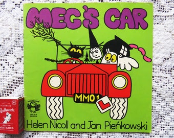 Vintage 1975 Meg's Car book illustrations by Jan Pienkowski 1981 Picture Puffin Books reprint 1970's classic series witch and her cat owl