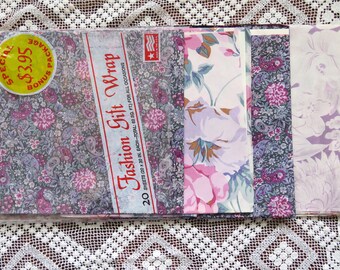 Vintage 1970's / 1980's wrapping paper lot Fashion Gift Wrap purple paisley floral