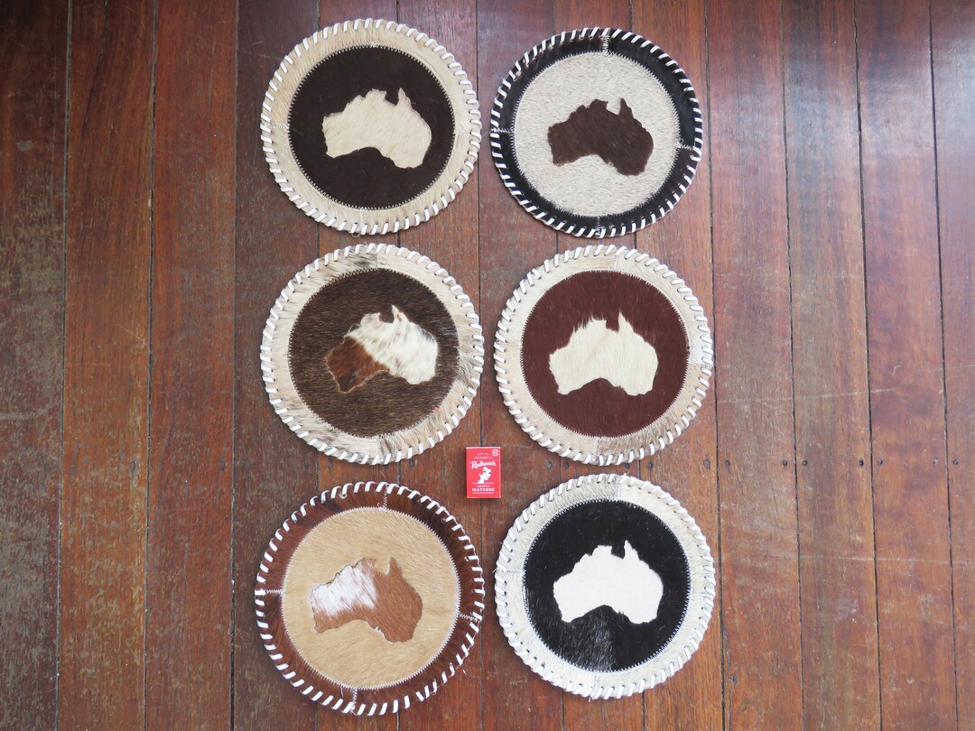 Cow Hide Rounds With Maps of Australia X 6 Western Style Leather ...