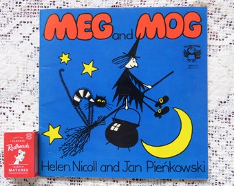 Vintage 1972 Meg and Mog book illustrations by Jan Pienkowski 1982 Picture Puffin Books reprint 1970's classic series witch and her cat owl