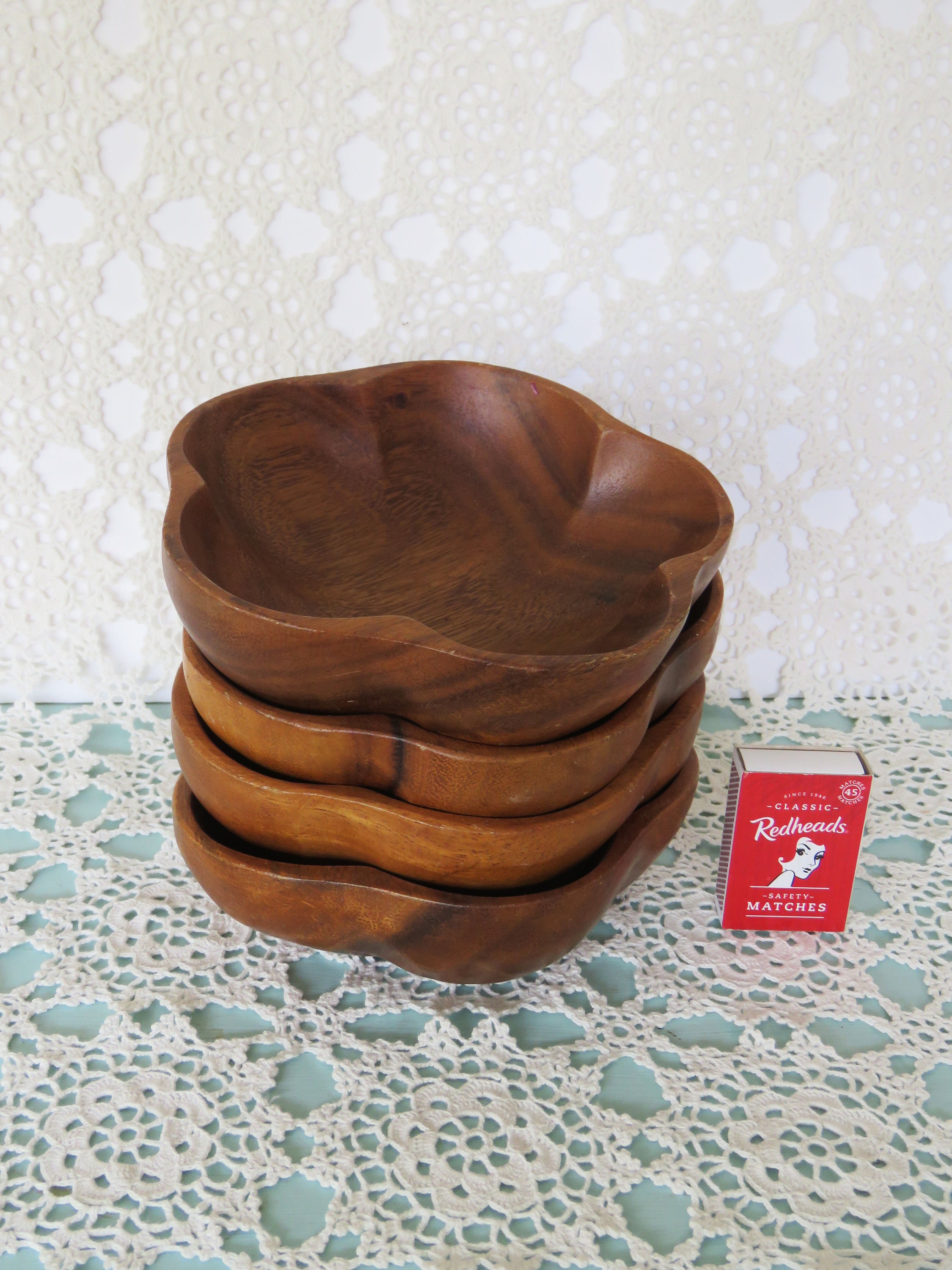 4 x vintage wooden bowls Hand Made in the Philippines Etsy