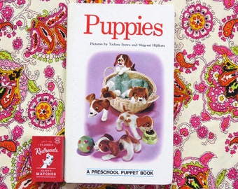 Rare find!  Vintage 1970s 3D Japanese children's book - Puppies A Preschool Puppet board book Japan Tadasu Izawa & Shigemi Hijikata Japan