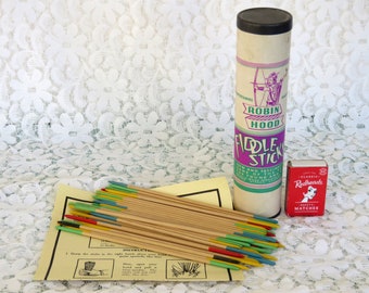 Vintage 1950s Robin Hood Fiddle Sticks wooden sticks game with instructions and tube made in Leichardt Sydney